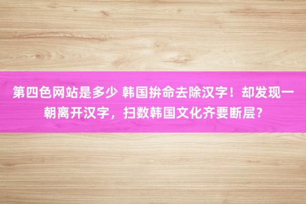 第四色网站是多少 韩国拚命去除汉字！却发现一朝离开汉字，扫数韩国文化齐要断层？