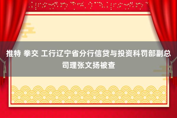 推特 拳交 工行辽宁省分行信贷与投资科罚部副总司理张文扬被查