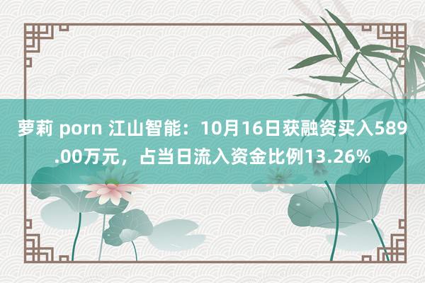 萝莉 porn 江山智能：10月16日获融资买入589.00万元，占当日流入资金比例13.26%