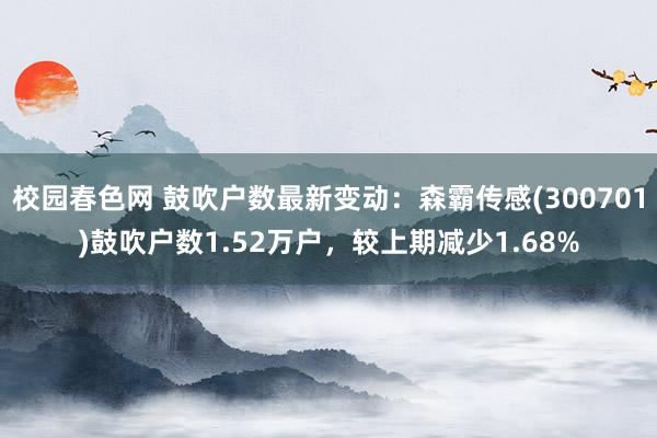 校园春色网 鼓吹户数最新变动：森霸传感(300701)鼓吹户数1.52万户，较上期减少1.68%