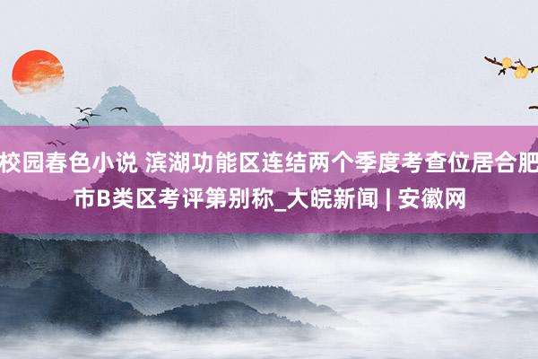 校园春色小说 滨湖功能区连结两个季度考查位居合肥市B类区考评第别称_大皖新闻 | 安徽网