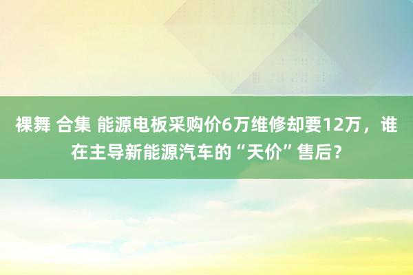 裸舞 合集 能源电板采购价6万维修却要12万，谁在主导新能源汽车的“天价”售后？