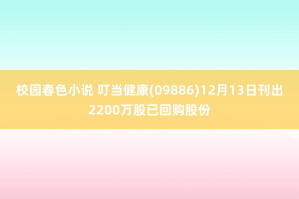 校园春色小说 叮当健康(09886)12月13日刊出2200万股已回购股份