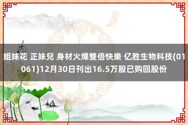 姐妹花 正妹兒 身材火爆雙倍快樂 亿胜生物科技(01061)12月30日刊出16.5万股已购回股份