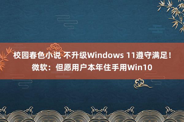 校园春色小说 不升级Windows 11遵守满足！微软：但愿用户本年住手用Win10