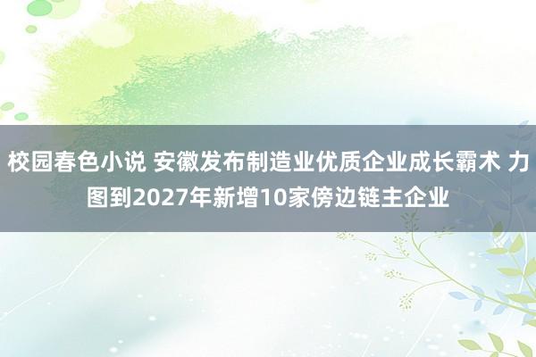 校园春色小说 安徽发布制造业优质企业成长霸术 力图到2027年新增10家傍边链主企业