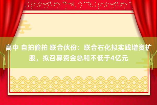 高中 自拍偷拍 联合伙份：联合石化拟实践增资扩股，拟召募资金总和不低于4亿元